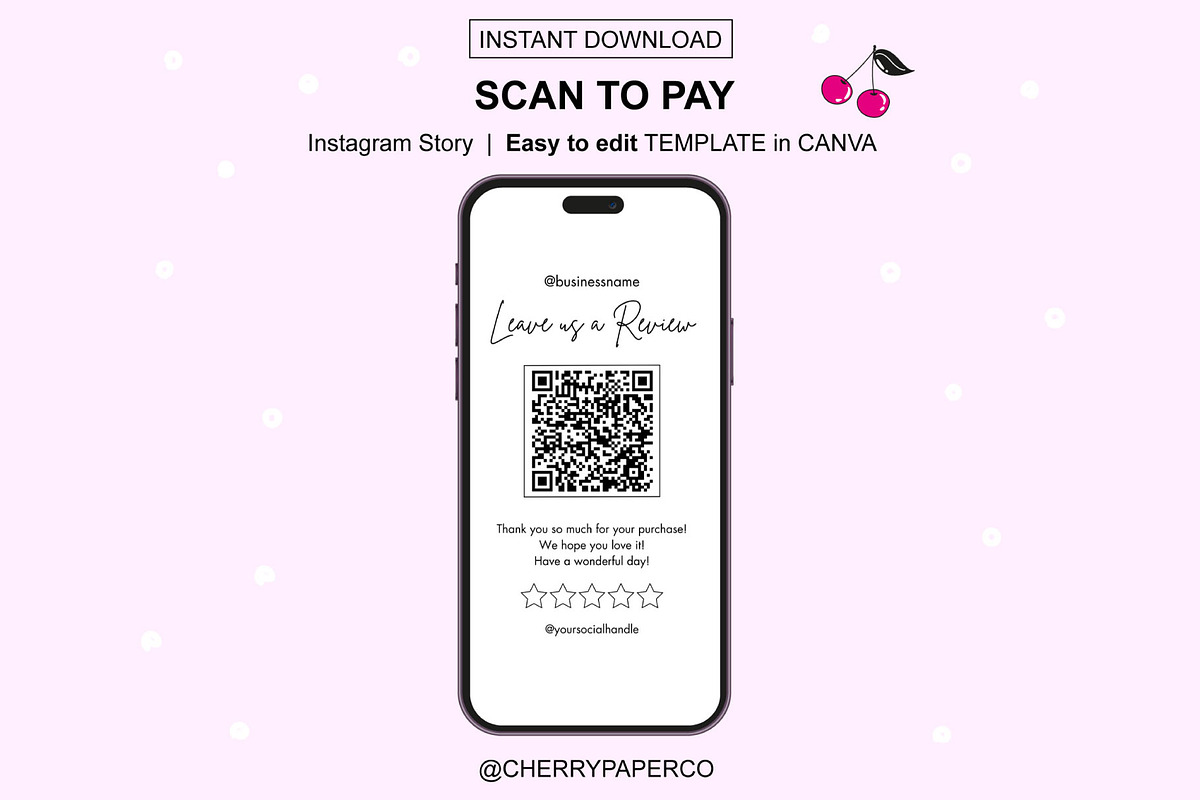 QR Code, Scan To Pay Sign Template, a Social Media Template by Cherry Paper Co (Photo 6 of 6)