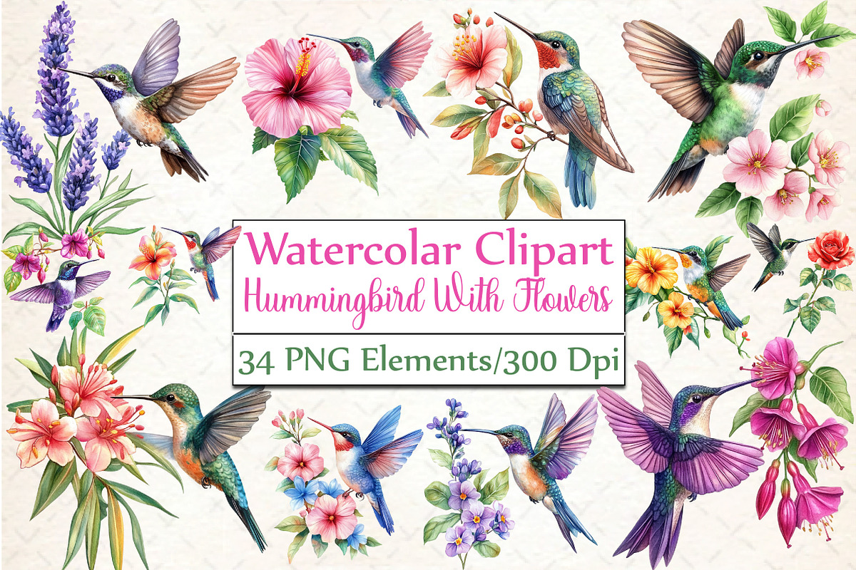 Hummingbird With Flowers Sublimation, an Illustration by DreamCafeArt (Photo 1 of 5)