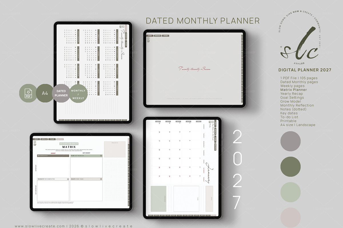 Digital Planner 2027 Print, a Stationery Template by slowlivecreate (Photo 4 of 4)