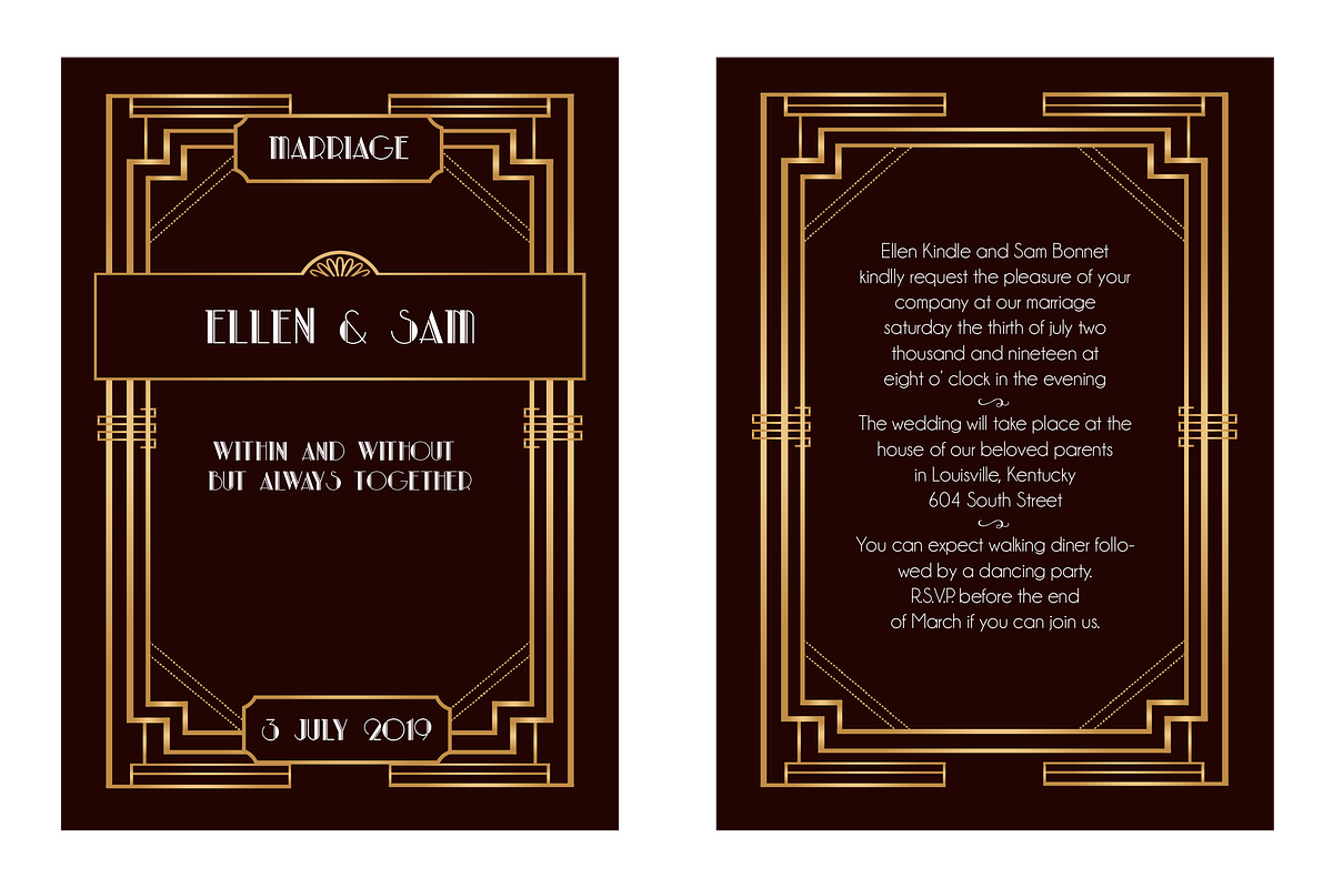 Art deco wedding invitation, an Invitation Template by Fin & Stip