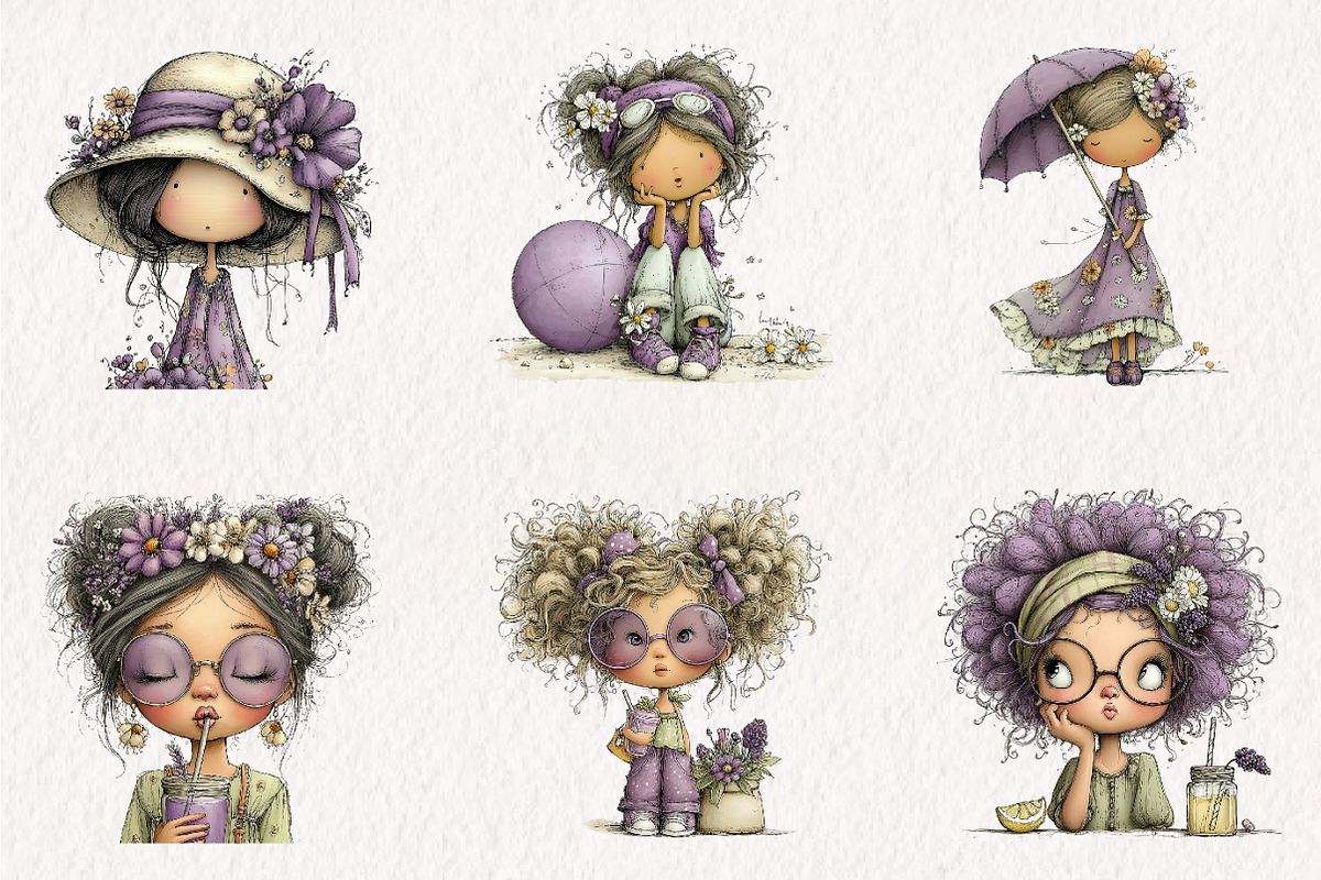 Whimsical Summer Girls Clipart, an Illustration by CreationArt (Photo 7 of 7)