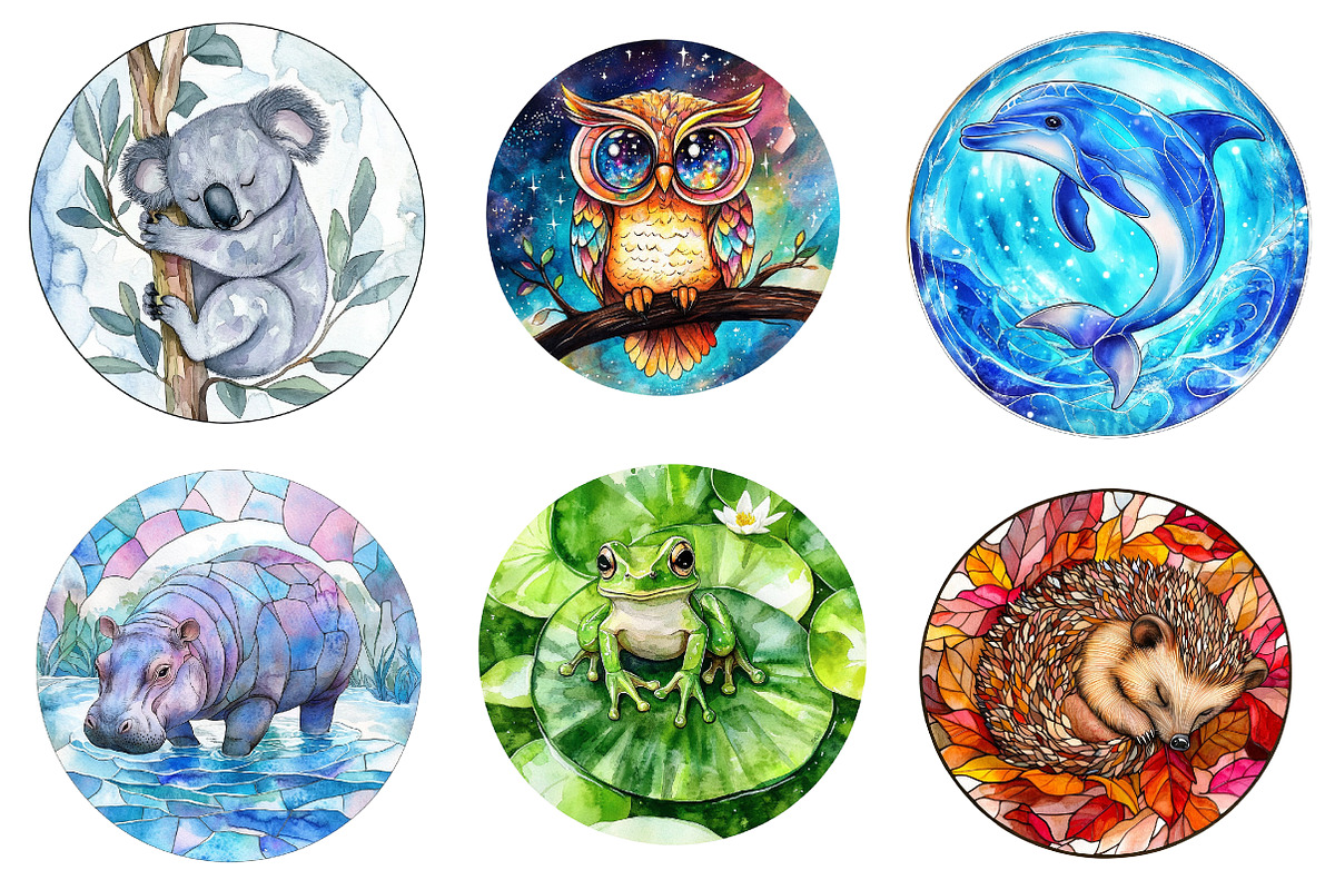 Round Stained Glass of Baby Animals, an Illustration by CreationArt (Photo 2 of 5)