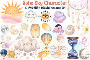 Watercolor Boho Sky Character, an Illustration by Sublimation Artist