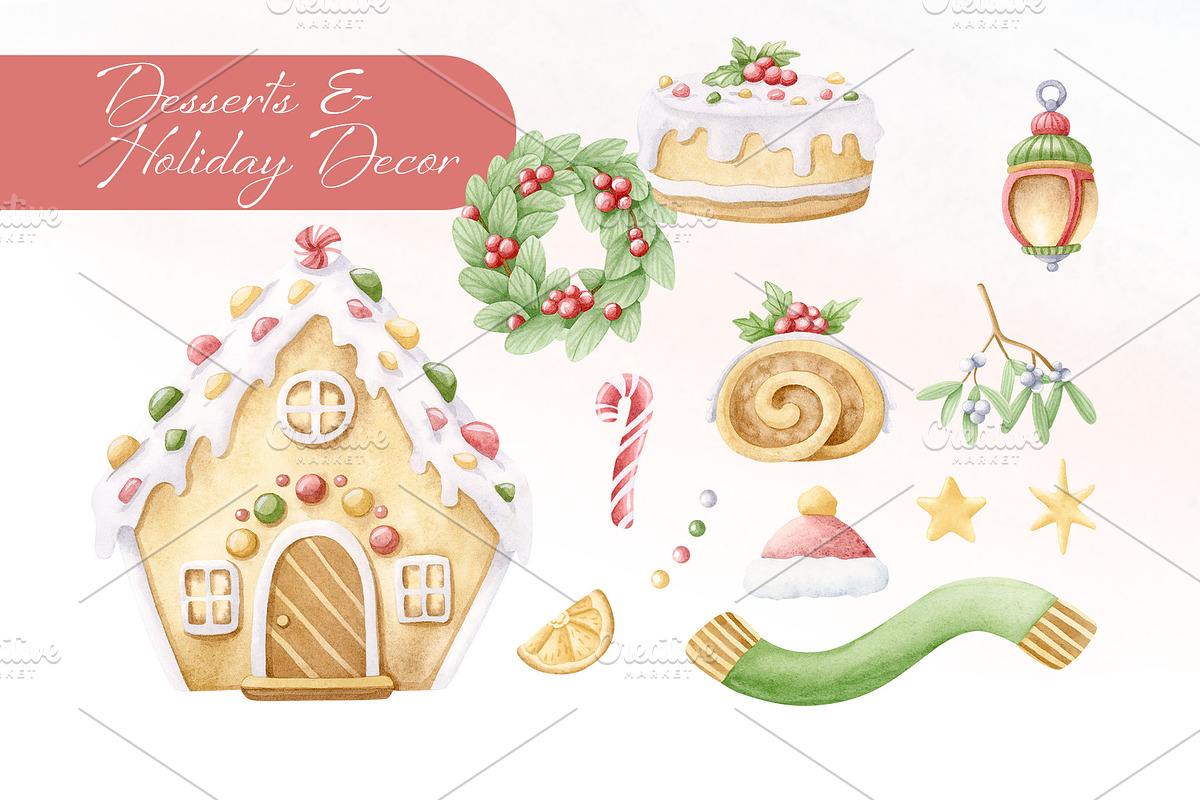 Family Christmas Watercolors Cartoon, a Seasonal Illustration by Elena Malgina Clipart (Photo 3 of 20)