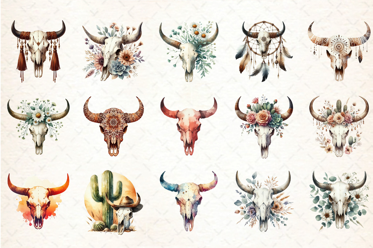 Western Desert Cow Skull Boho, an Illustration by DreamCafeArt (Photo 2 of 5)