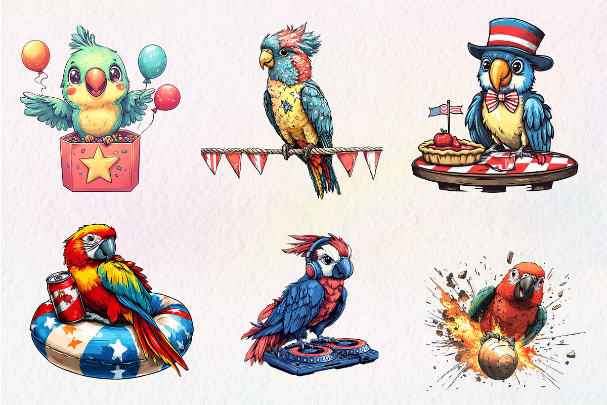 Patriotic 4th of July Parrot Clipart, an Illustration by CreationArt (Photo 5 of 5)