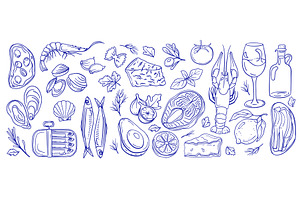 Mediterranean diet seafood. Shrimp, an Object Illustration by winwin.art