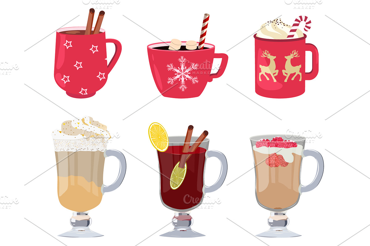 Set of drinks - clipart., a Food Illustration by artdemidova