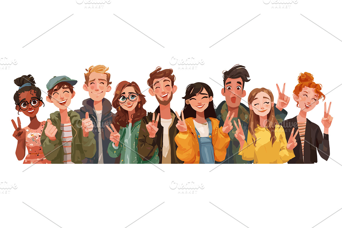 Friends group selfie. Fun friendship, a Person Illustration by Stock-Smart-Start