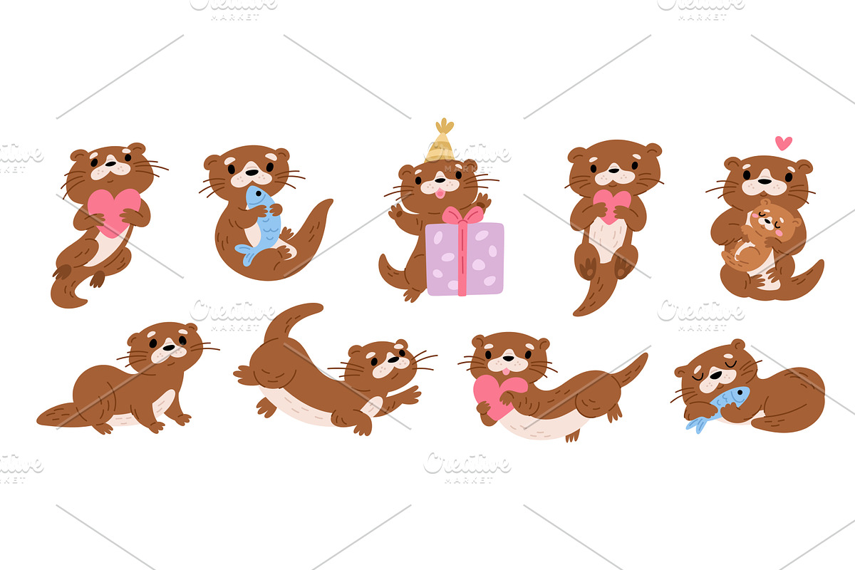Sea otters characters. Funny water, an Animal Illustration by Vectorbuum