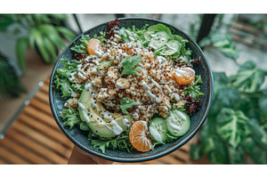 Hands gently present a Buddha bowl, a Food & Drink Photo by ZinetroN