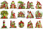 Whimsical Christmas House Clipart, an Illustration by OK Design (Thumbnail 3 of 6)