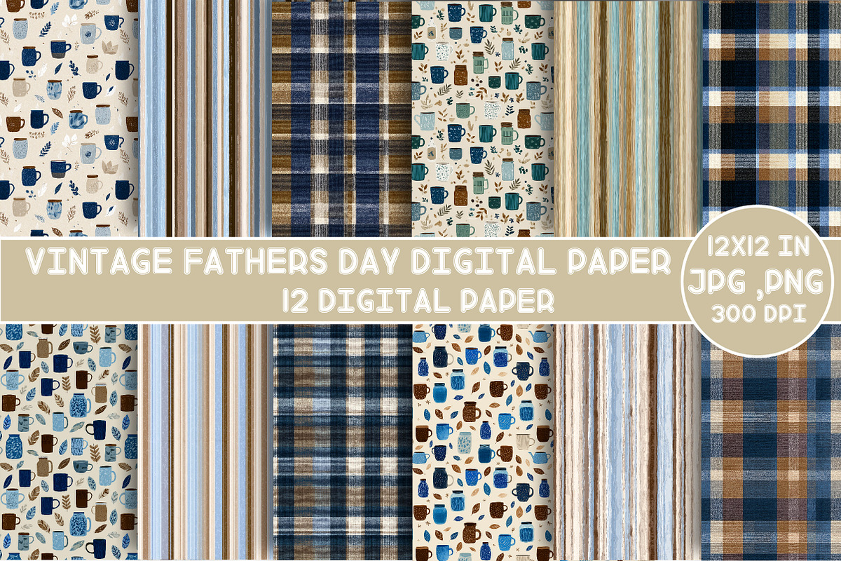 Vintage Fathers Day Digital Paper, a Pattern Graphic by Designking (Photo 1 of 4)