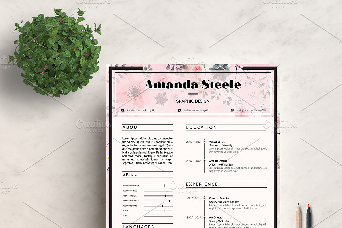 Floral CV / Resume Template / N, a Resume Template by Showy68 Template (Photo 2 of 5)