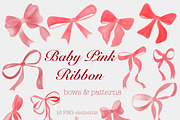 Whimsical Baby Pink Ribbon Clipart, a Decorative Illustration by Oleksandra Illustrates (Thumbnail 1 of 14)