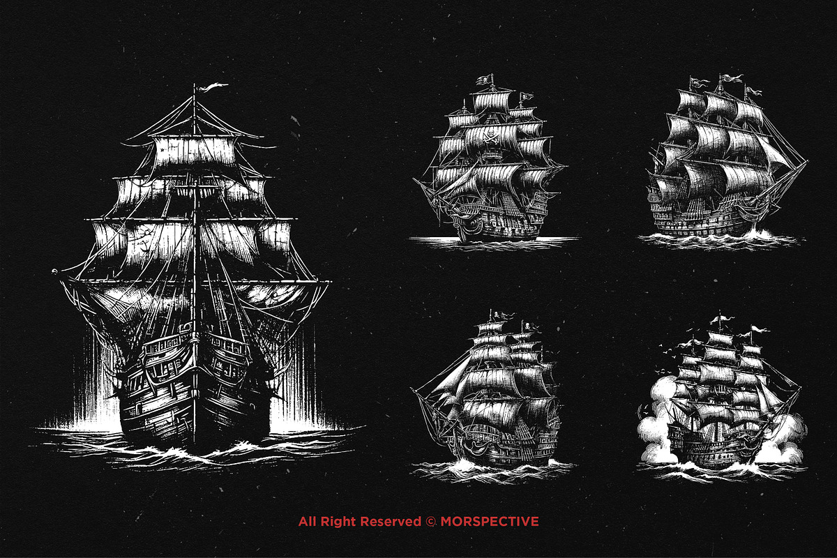 10 Bundle Dark Art Pirates Ship Boat, an Illustration by Morspective (Photo 5 of 7)