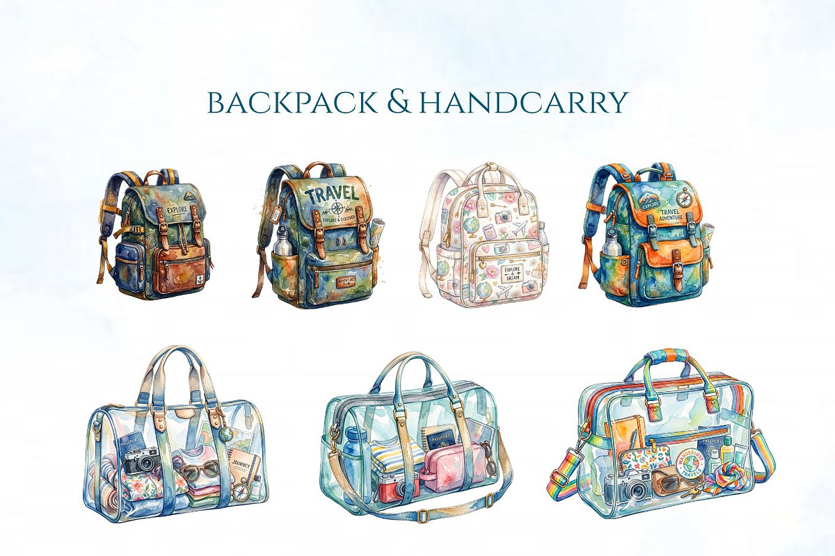 Travel Watercolor Clipart Set, a Decorative Illustration by Arslan (Photo 3 of 17)