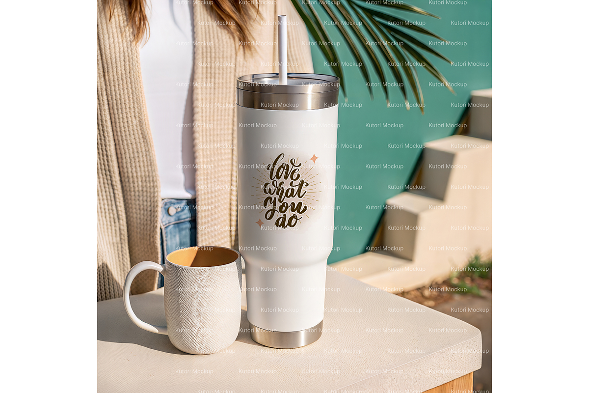 Travel Tumbler & Mug Scene PSD, a Product Mockup by MockupWizard (Photo 5 of 5)