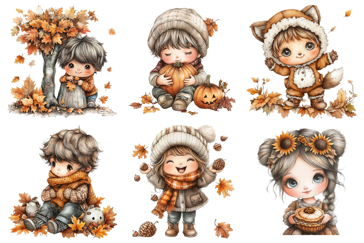 Fall Kids Clipart, Cute Autumn, an Illustration by Daily.Designs (Photo 5 of 5)