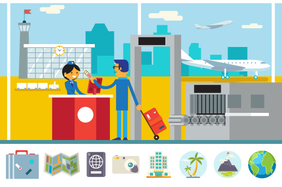 Businessman And Stewardess Airport
