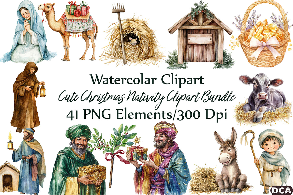 Cute Christmas Nativity Clipart Bund, an Illustration by DreamCafeArt (Photo 1 of 7)