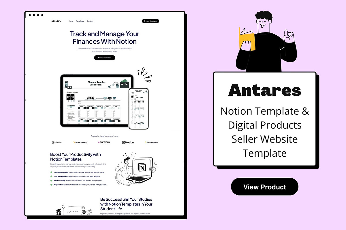 Best Notion Seller Website Template, a Landing Page Template by DaisyStudio (Photo 1 of 7)