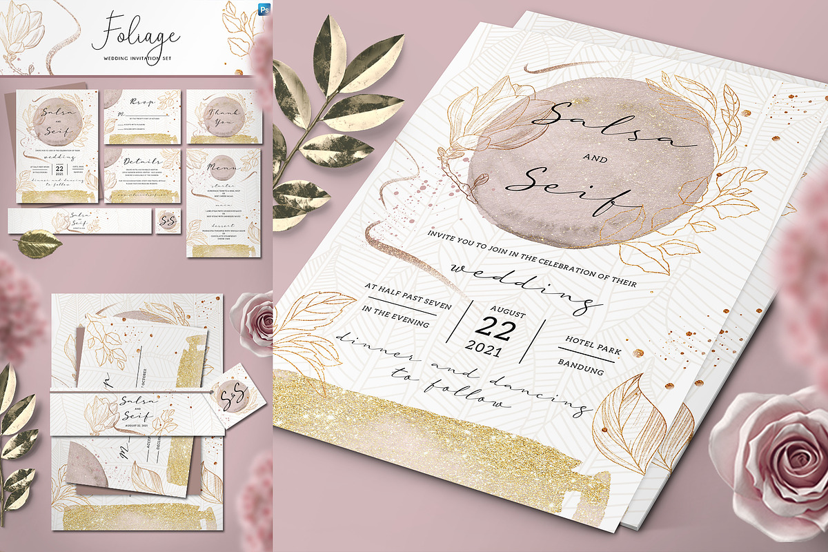Foliage Wedding Invitation Set, an Invitation Template by Aarley Kaiven (Photo 1 of 3)