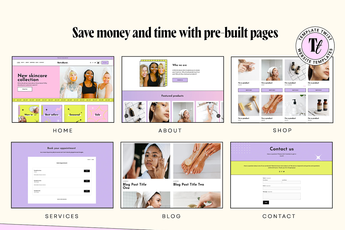Retro Beauty Website Template, a Squarespace Template by Template Twist Shop (Photo 6 of 10)