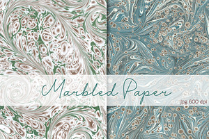 2 Hand Marbled Papers Fantasy