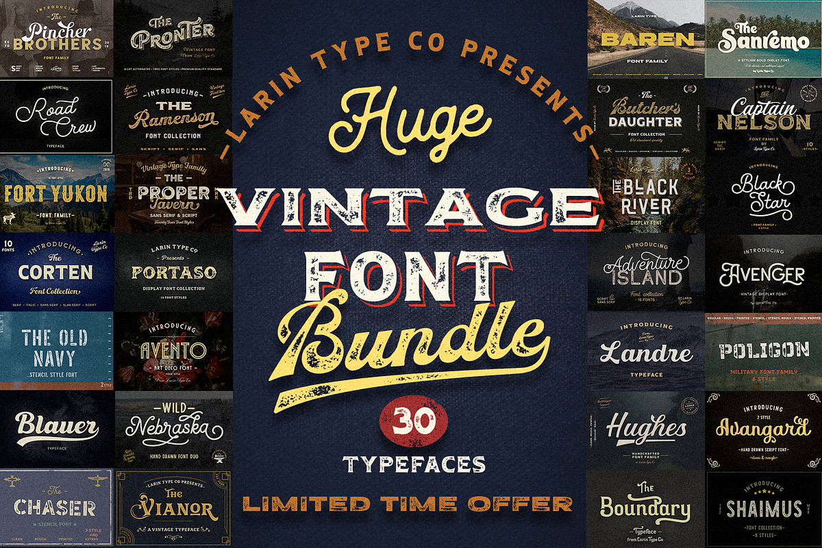 Huge Vintage Font Bundle, a Script Font by Larin Type Co. (Photo 1 of 16)