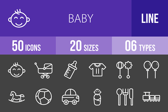 50 Baby Line Inverted Icons preview 4