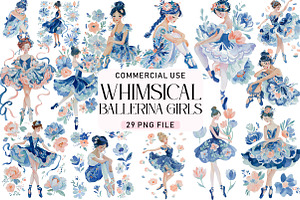 Whimsical Ballerina Girls PNG, a Seasonal Illustration by Daily.Designs