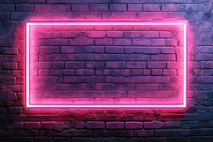 Pink Neon Frame on Brick Wall Backgr, a Background Photo by Pixeness Studio