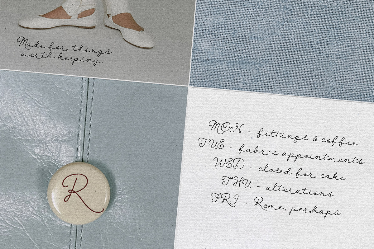 Rome & Cake: Relaxed Script, a Script Font by Mneme (Photo 2 of 8)