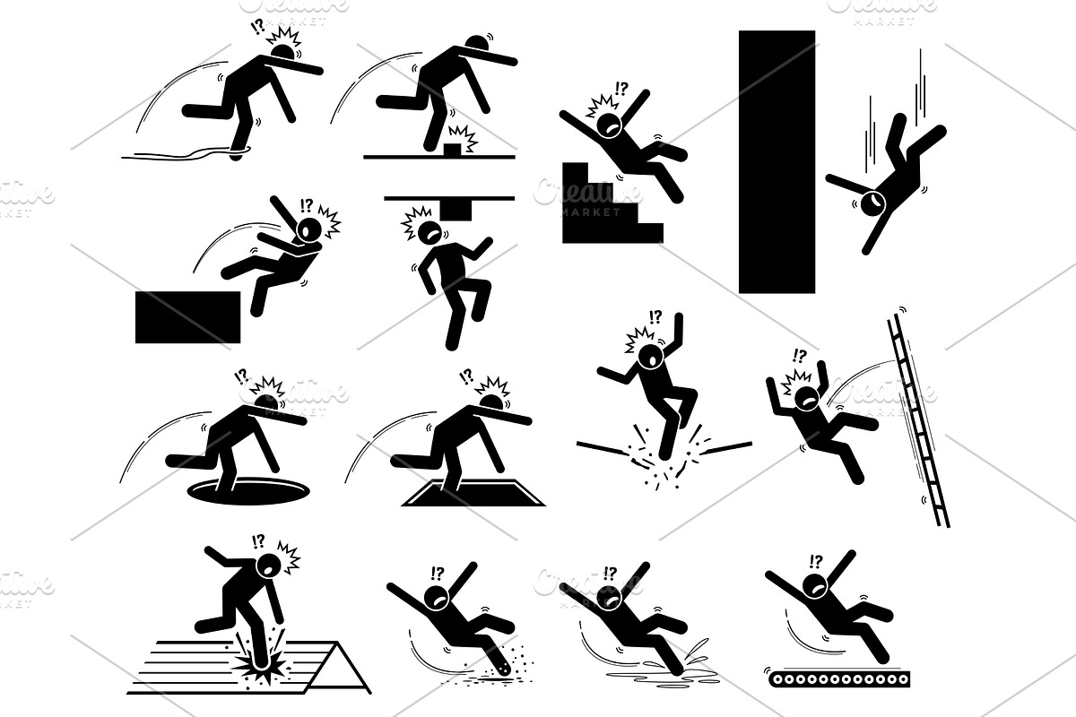 Slip Fell Warning Sign Symbol Safety, an Icon by Leremy Stick Figures