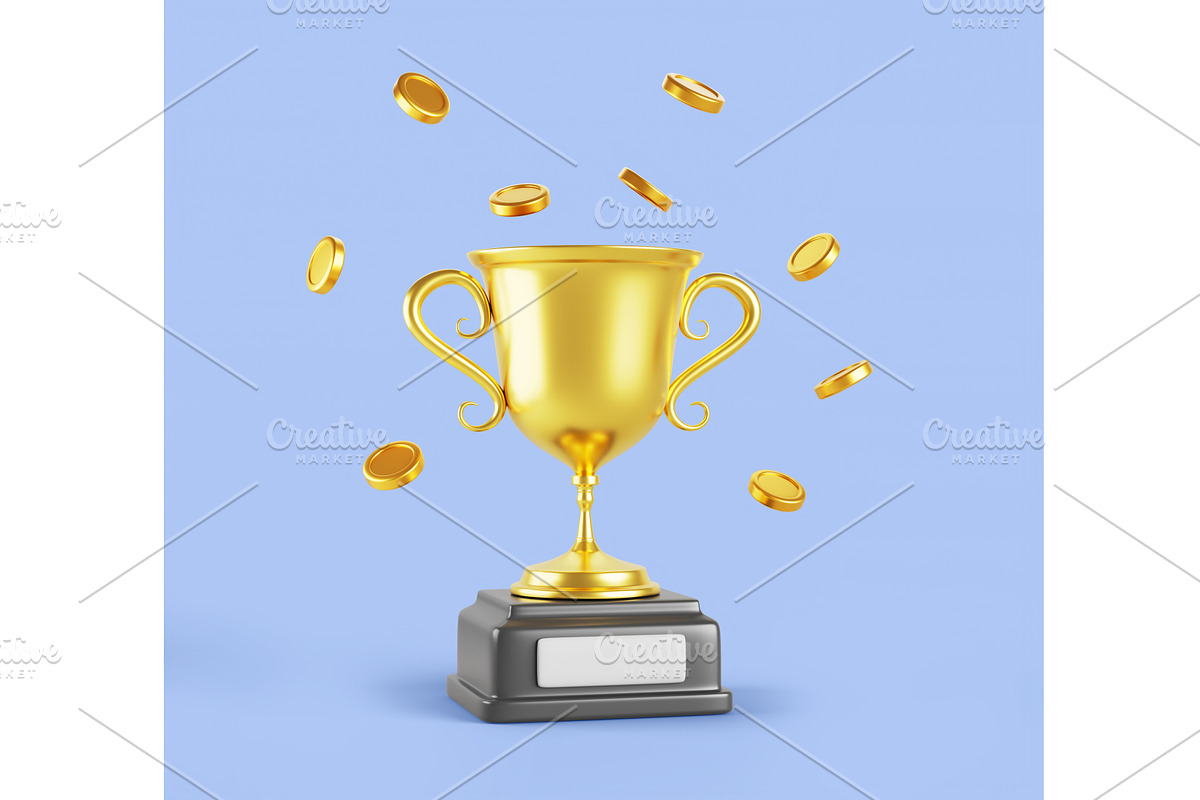 3d cup with flying gold coins, a Sport Illustration by Marozhkastudio