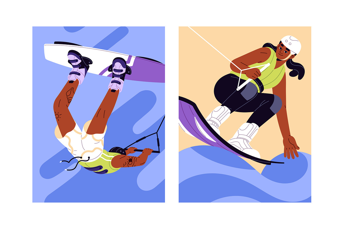 People wakeboarding posters set, a Sport Illustration by PaperTrident (Photo 2 of 5)