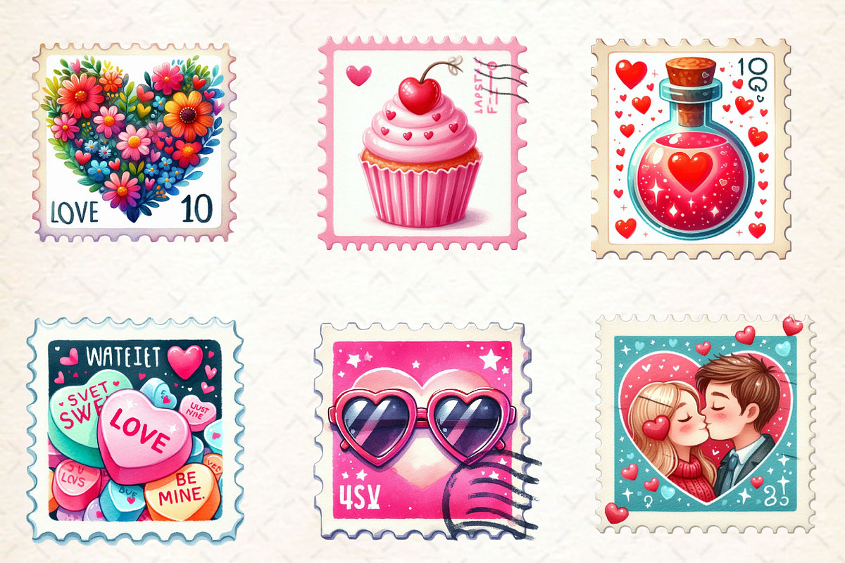 Valentine Stamps Sublimation Clipart, a Work Illustration by Dream Creation (Photo 5 of 6)
