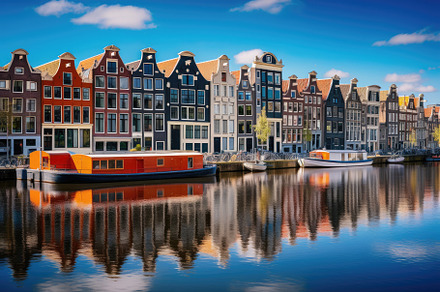 Amsterdam canal with colorful houses, a Photo by Iftikhar Alam