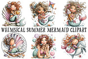 Whimsical Summer Mermaid Clipart, an Illustration by OK Design (Thumbnail 2 of 6)