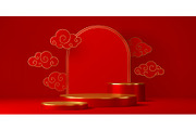 Asian red podium stand with Chinese, an Illustration by Buch&Bee (Thumbnail 3 of 3)
