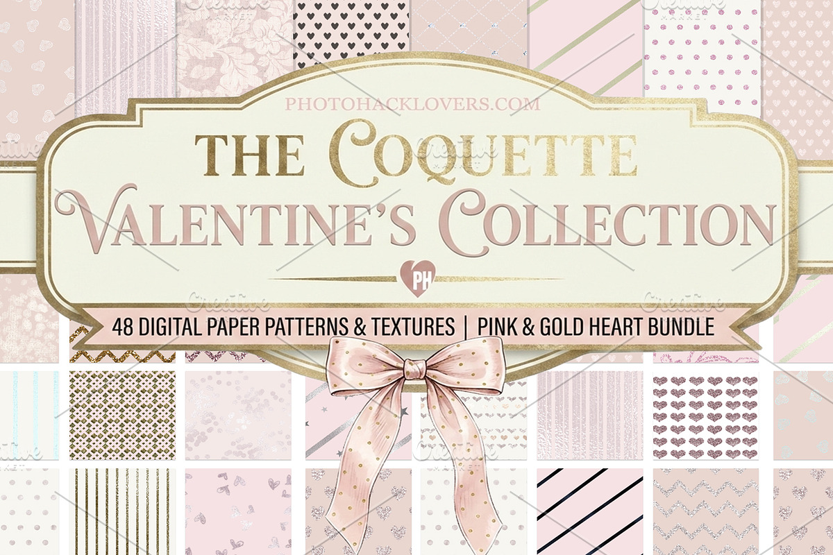 Coquette Valentines Digital Paper, a Pattern Graphic by Photohacklovers (Photo 1 of 9)