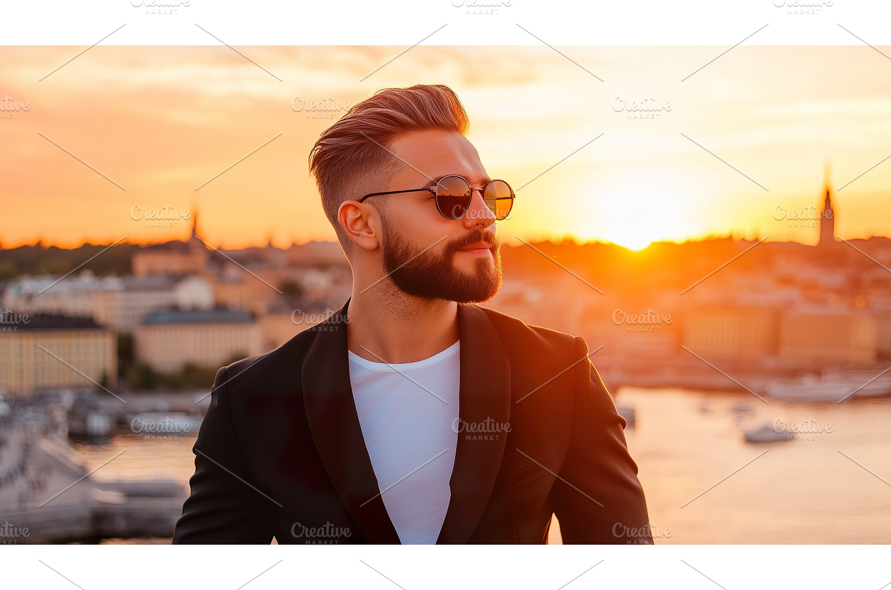 Stylish man in sunglasses at golden, a Person Photo by Lermont51