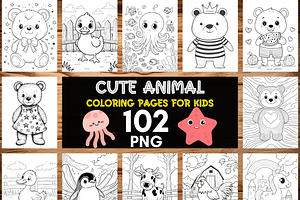 Cute Animal Coloring Pages for Kids, an Animal Illustration by LA Design