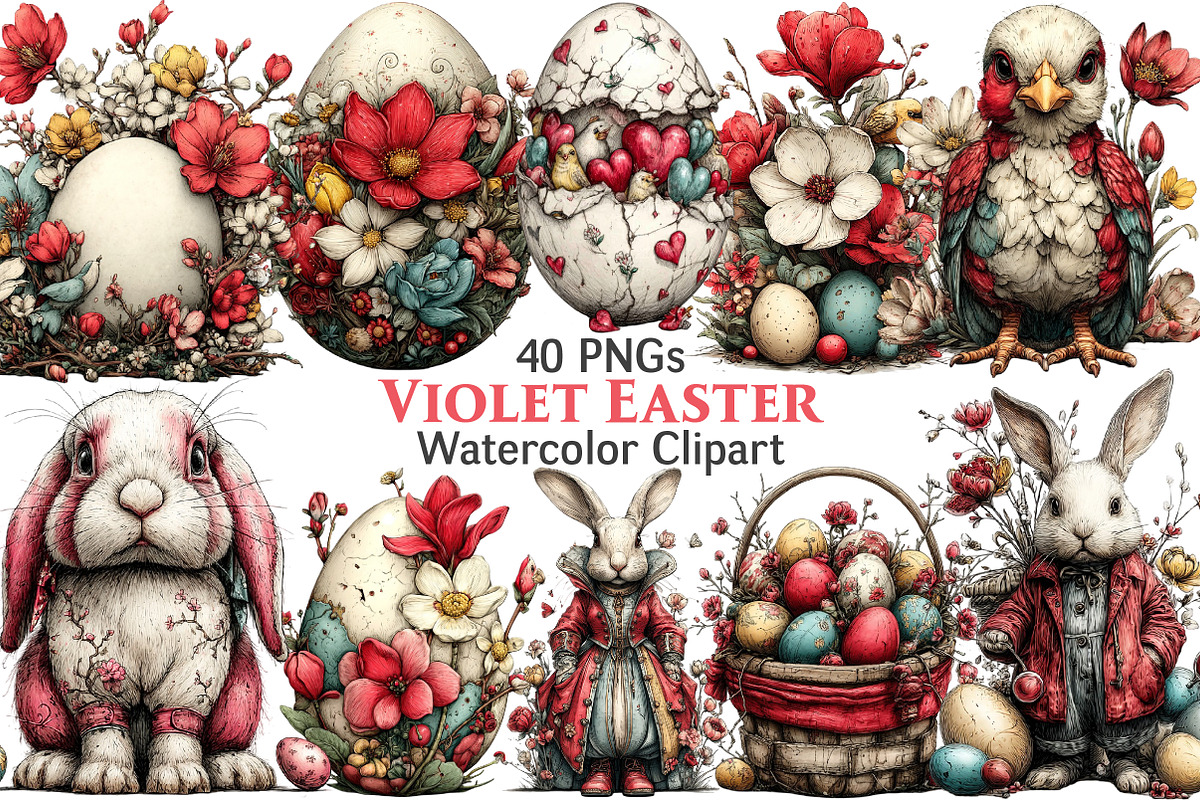 Easter Clipart Violet Easter, an Illustration by Pixels.Craft (Photo 1 of 5)