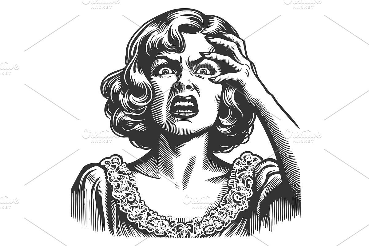 Woman Screaming in Shock and Fear, a Person Illustration by AlexArt