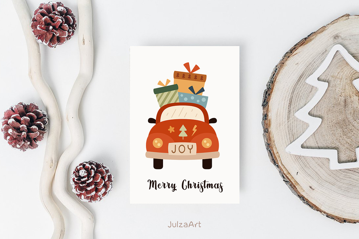 Retro Christmas cars clipart, a Transportation Illustration by JulzaArt (Photo 3 of 6)