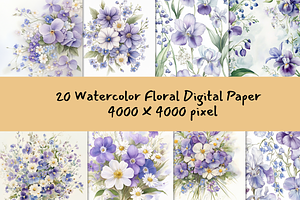 Blue and Purple Watercolor Flowers, an Illustration by ikarifq shop