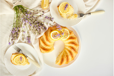 Top view Piece of lemon cake on, a Food & Drink Photo by IlliaBondarPhotography