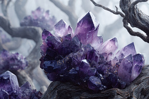 Amethyst Geode Cluster on Ancient Wo, an Abstract Photo by Pixeness Studio